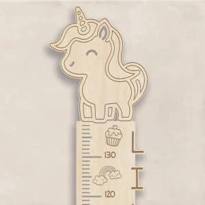 NYHED Enhjørning højdemåler med navn - Birkefiner / Ingen tape / Ja tak (+99kr)